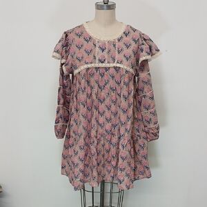 Fox and Hen Floral Mini Dress with Ruffle Sleeves Size XL